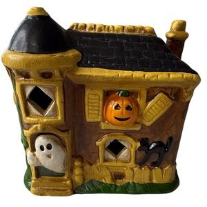 Vintage American Greetings HALLOWEEN CANDLE holder Haunted House Ghost Pumpkin‎
